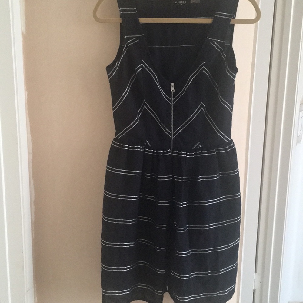 Guess black striped A line dress